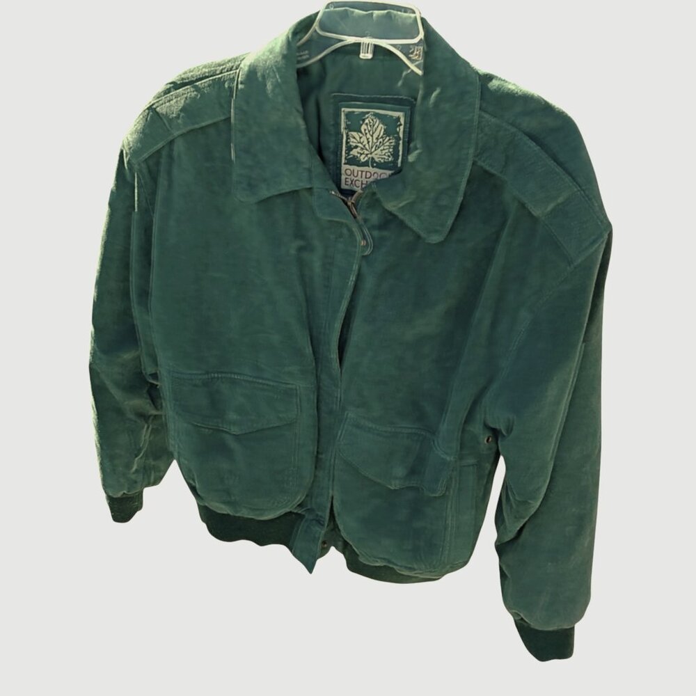 Vintage 90's Outdoor Exchange Woman's Green Leather Bomber Zip Jacket Medium